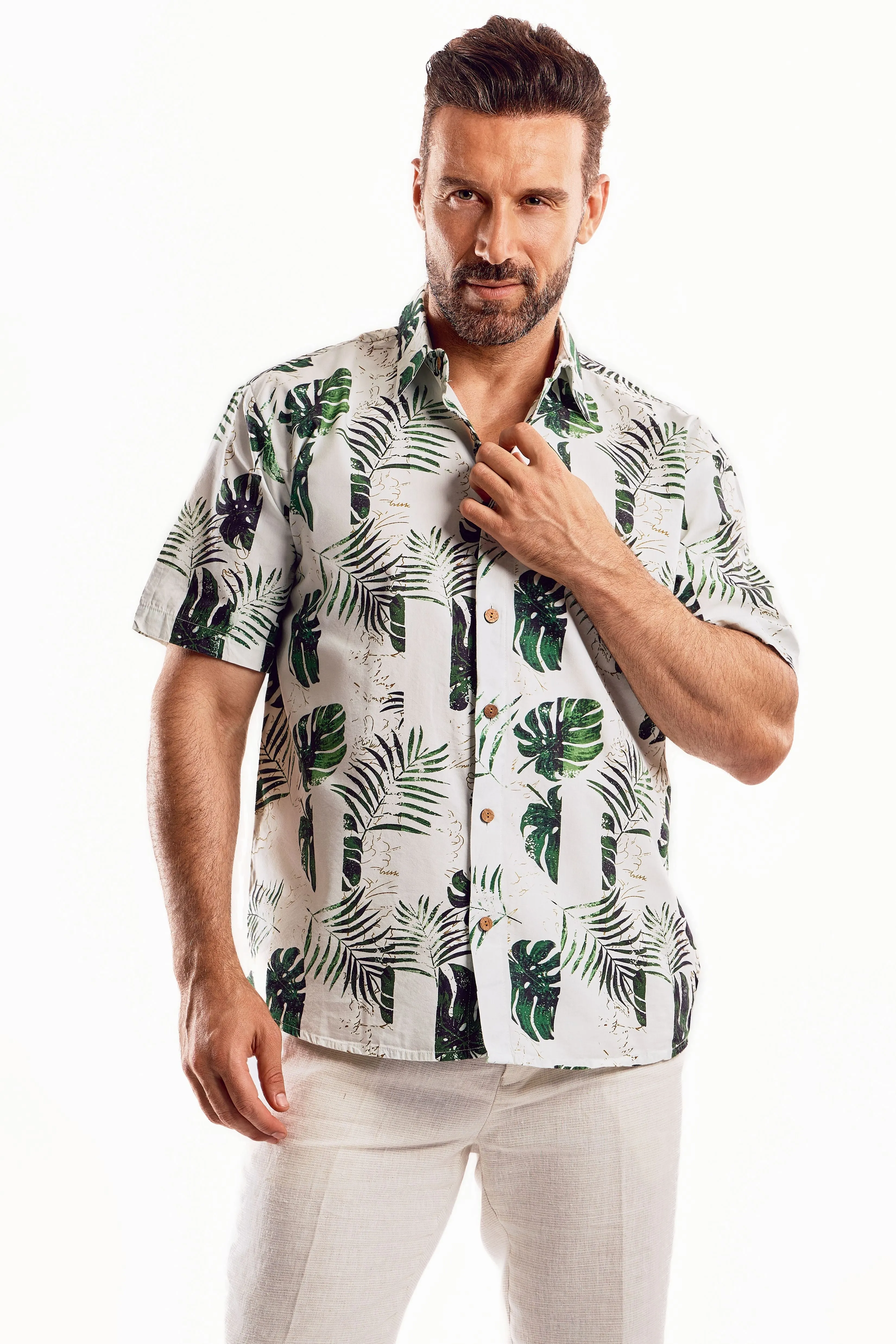 Short Sleeve Green Palm Leaf Shirt