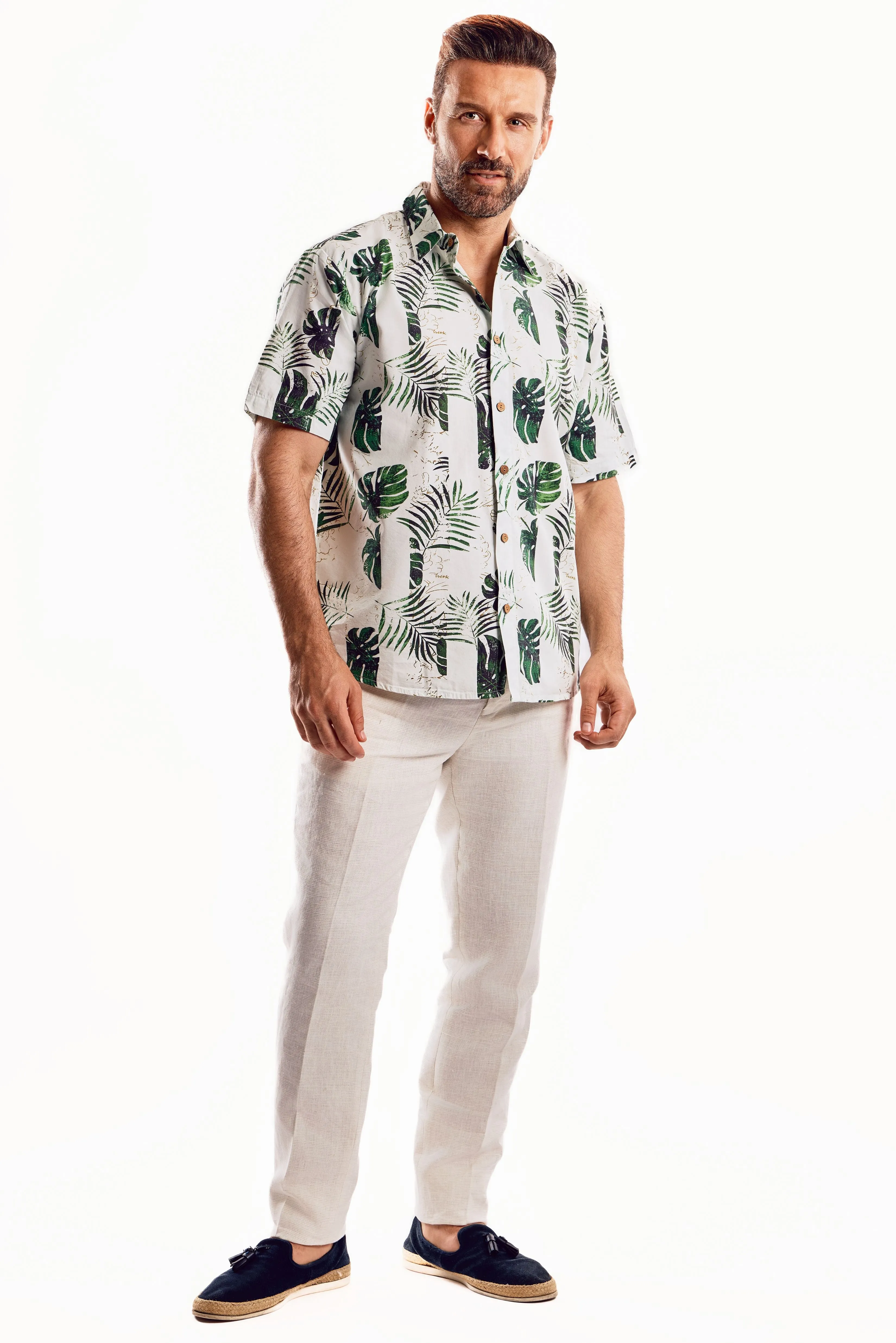 Short Sleeve Green Palm Leaf Shirt