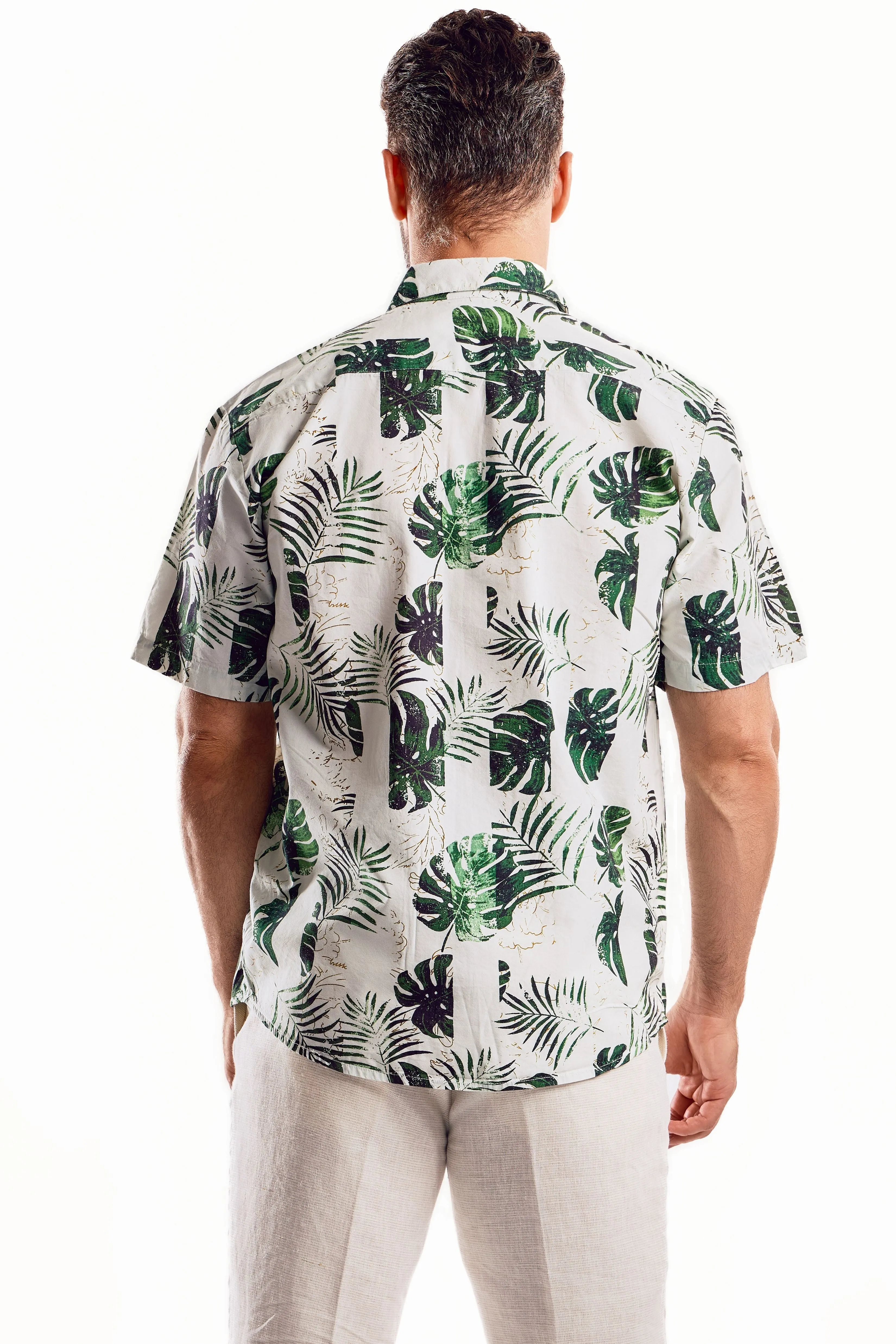 Short Sleeve Green Palm Leaf Shirt