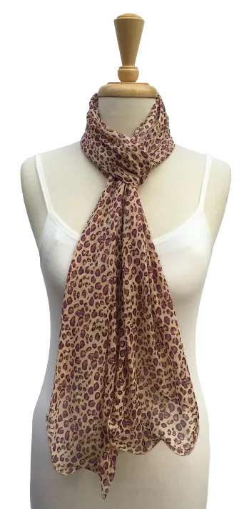 SL03-29 Purple and yellow animal print scarf with curled edges.