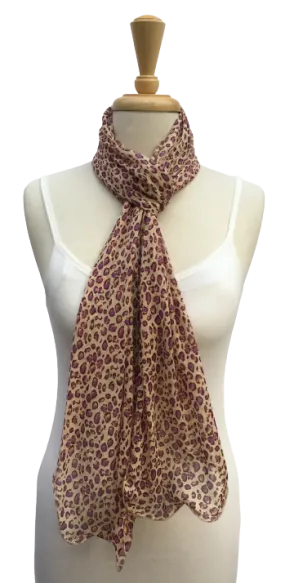 SL03-29 Purple and yellow animal print scarf with curled edges.