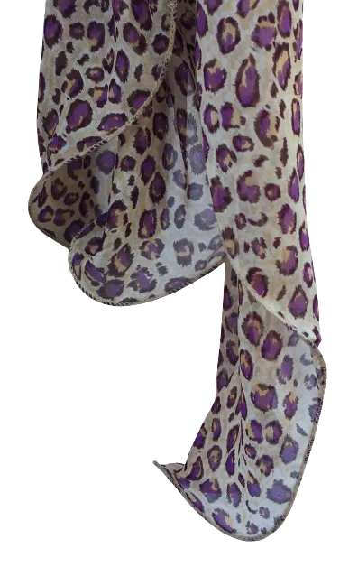 SL03-29 Purple and yellow animal print scarf with curled edges.