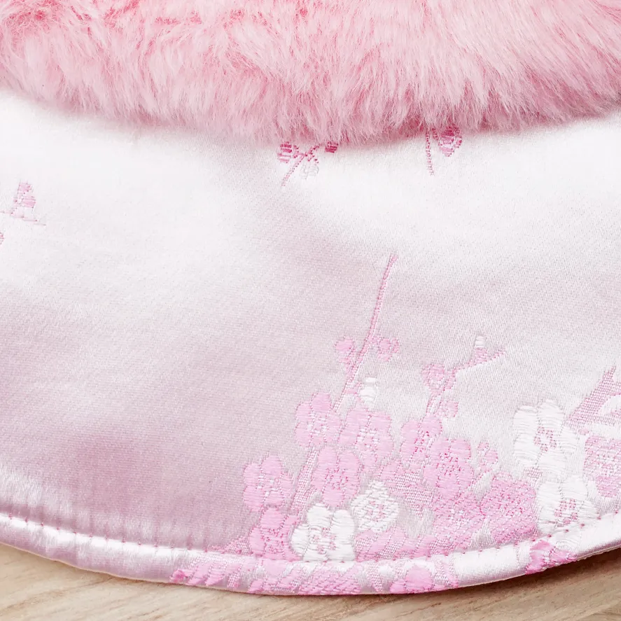 Spring Imperial Baby Pink Blossoms CNY Cape with Rose Pink Faux Fur Collar