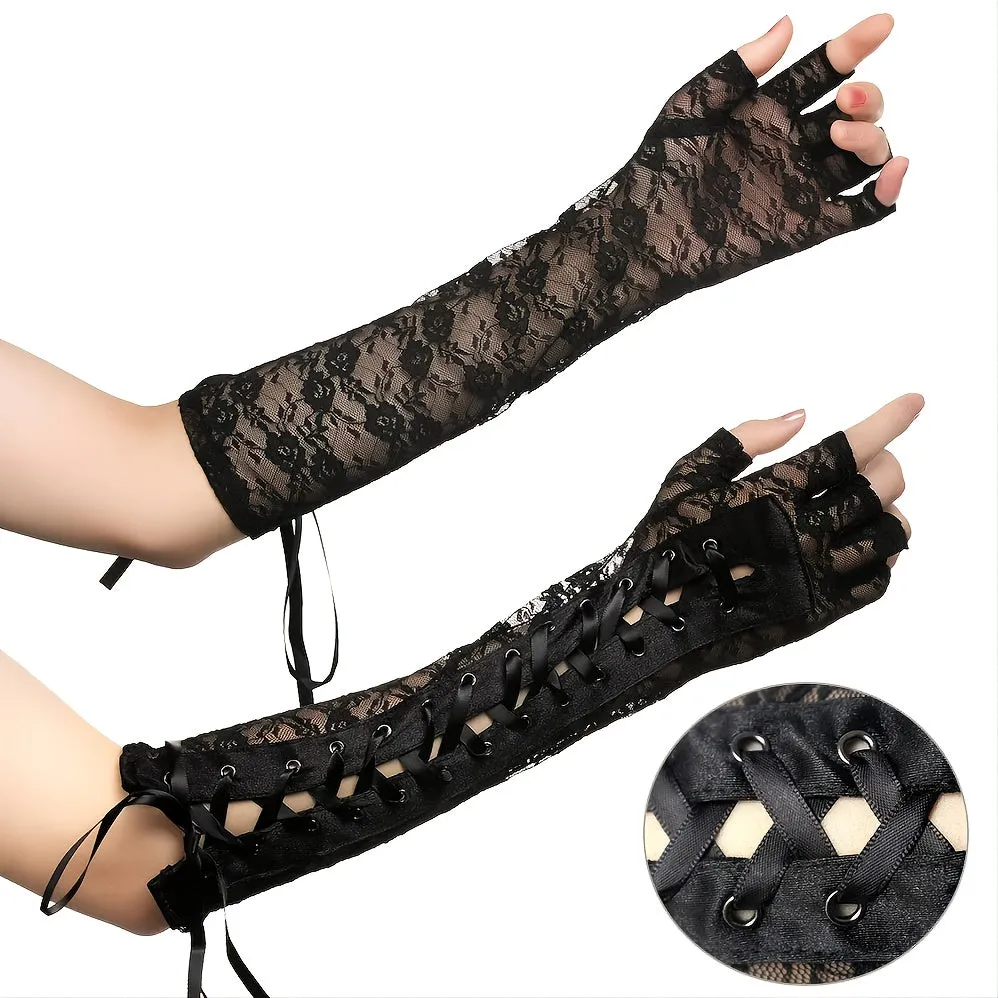 Steampunk Lace Halloween Arm Gloves for Retro Cosplay Style