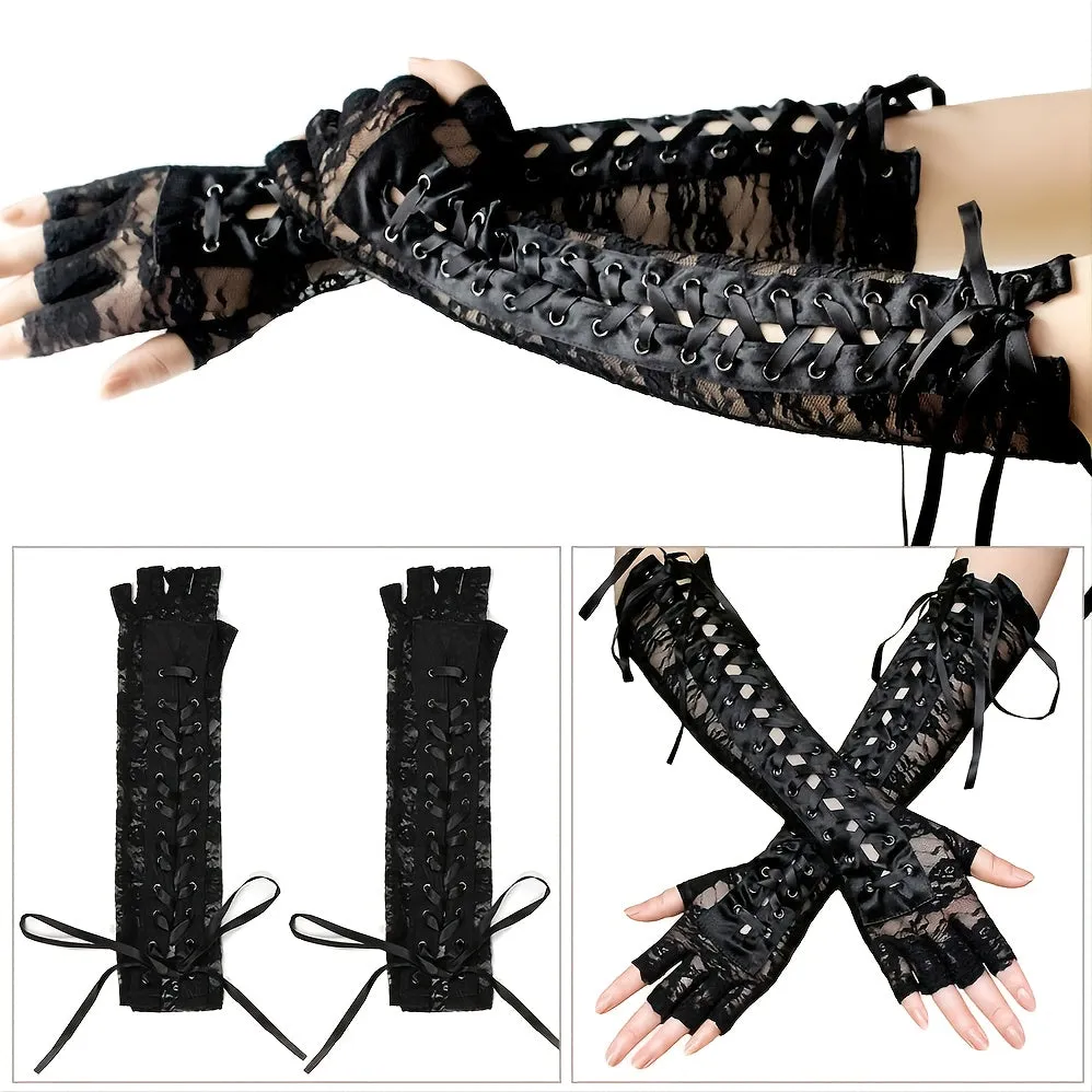 Steampunk Lace Halloween Arm Gloves for Retro Cosplay Style