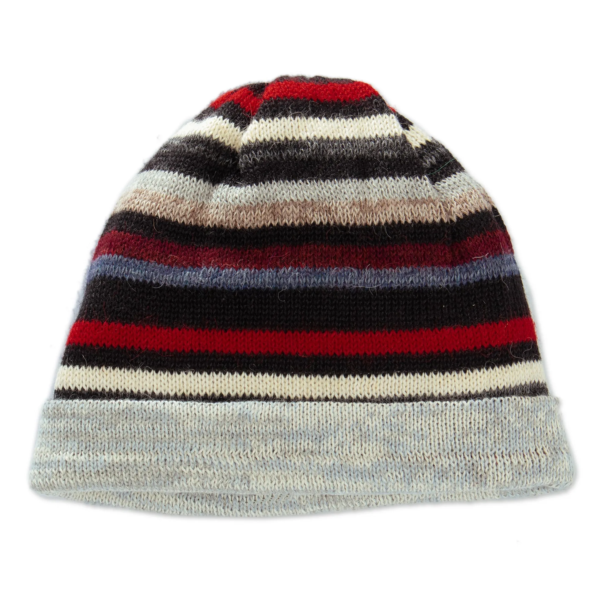 Striped Colorful 100% Alpaca Reversible Hat from Peru - Two Realms | NOVICA