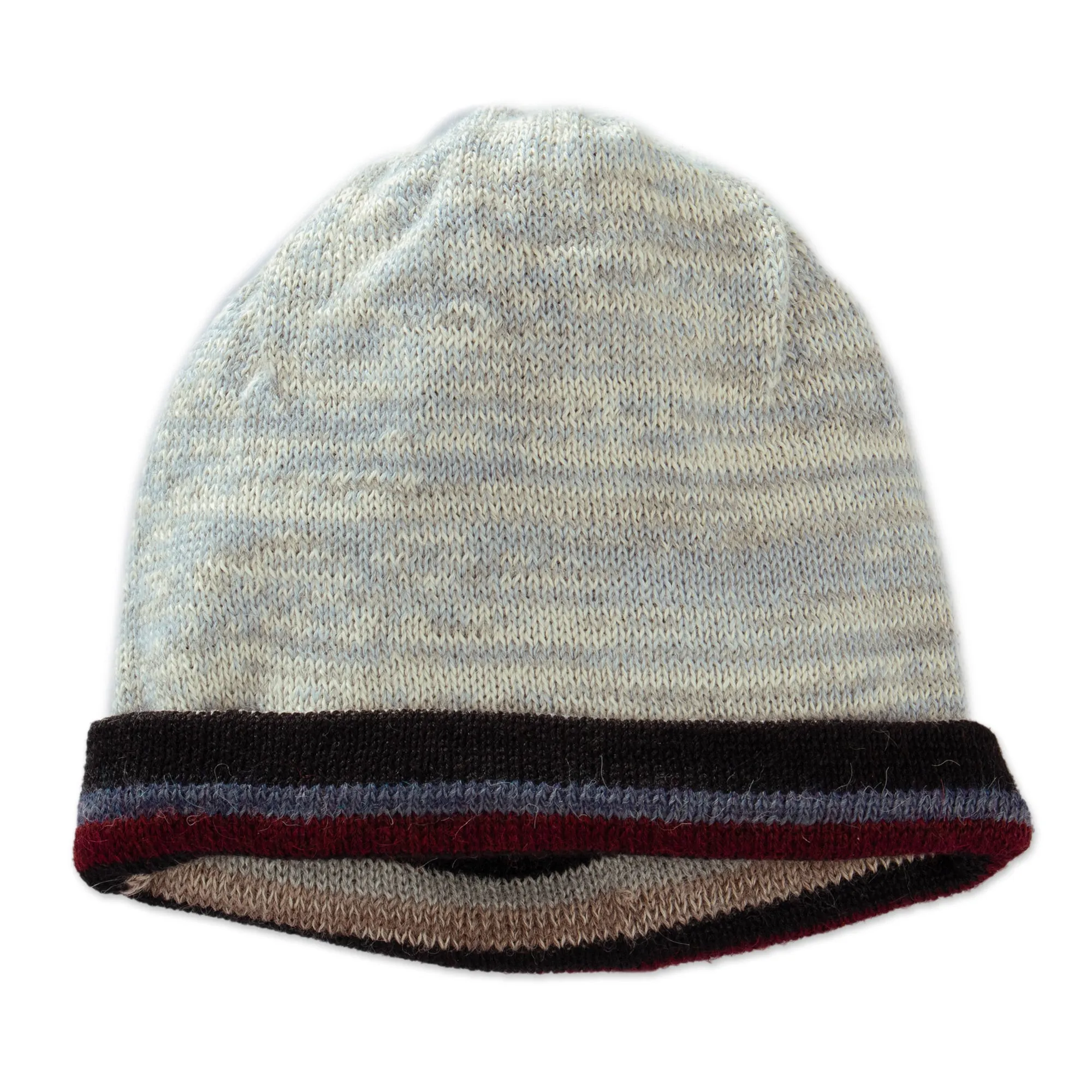 Striped Colorful 100% Alpaca Reversible Hat from Peru - Two Realms | NOVICA