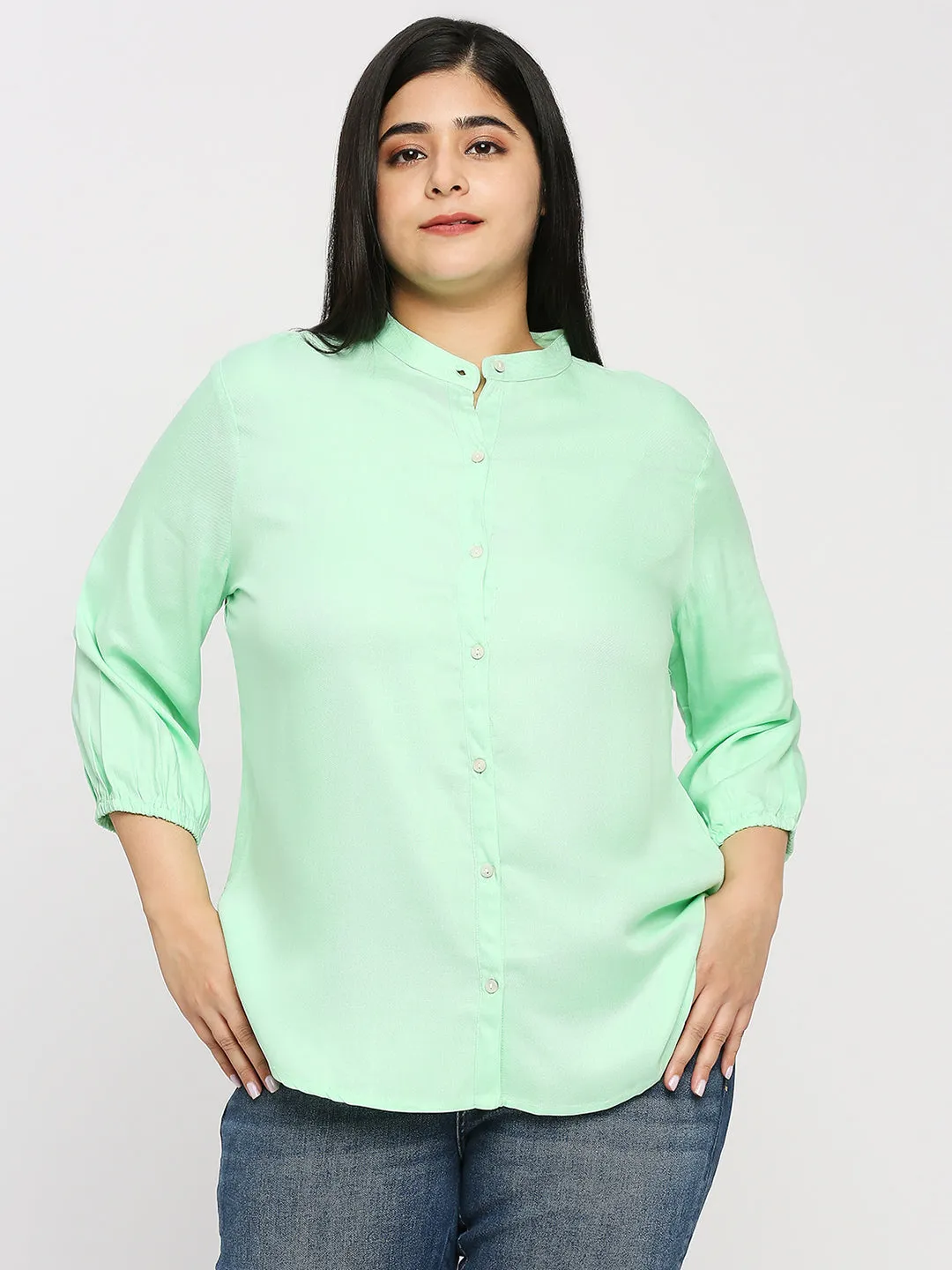 Style Quotient Plus Women Solid Green Viscose Rayon Formal Shirt