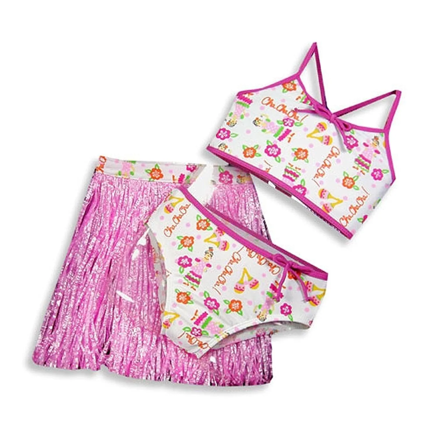 Swim 'N Pretty - Little Girls' 3 Piece Swimwear Set, Bikini and Hula Skirt