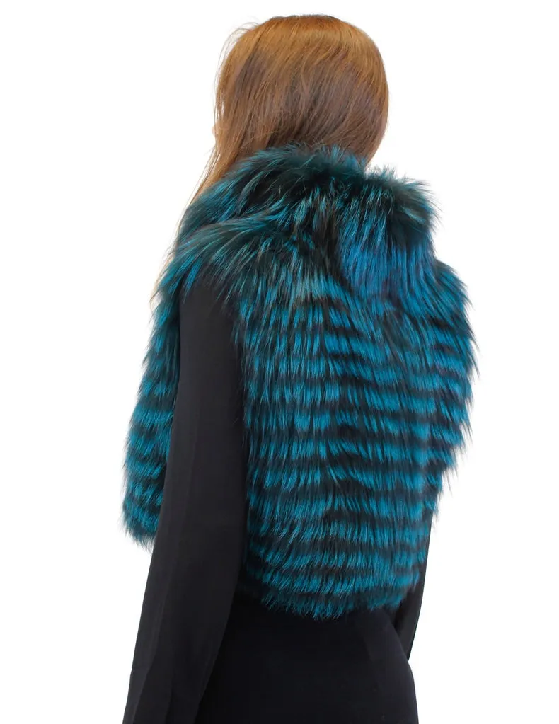 TEAL GREEN DYED FOX FUR CROPPED VEST