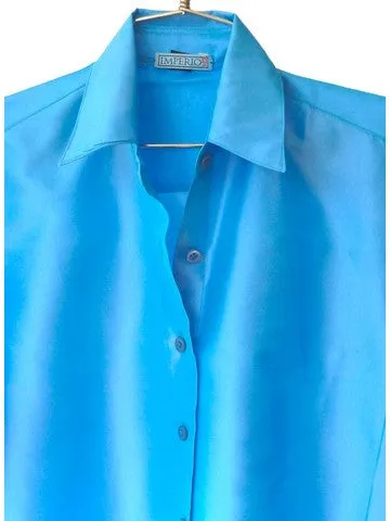 Thai Silk Button Down Shirt Cornflower