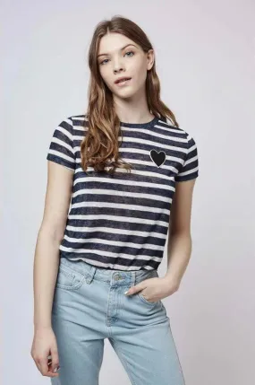 TOPSHOP short sleeve cdg play couple t shirt striped solid cotton tshirt embroidery heart high quality tee