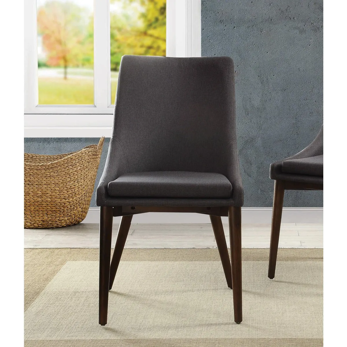 Ultra-modern Dining Chair in Charcoal Fabric W/ Oak Legs - Set of 2