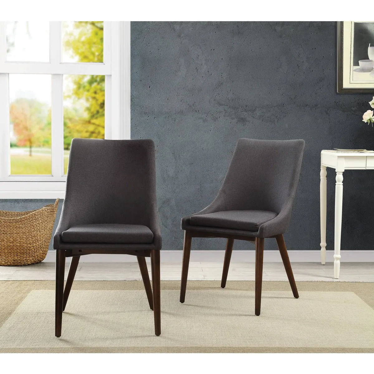 Ultra-modern Dining Chair in Charcoal Fabric W/ Oak Legs - Set of 2