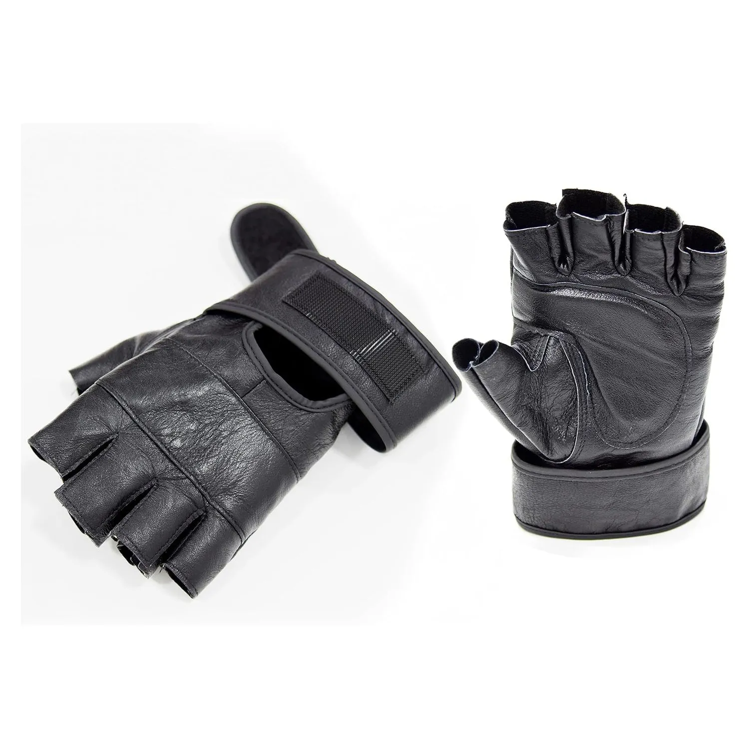 Unisex Half-Finger Leather Weightlifting Gloves (Pair) EM-9353 with Integrated Wrist Support, Strength Training, Powerlifting & Exercise