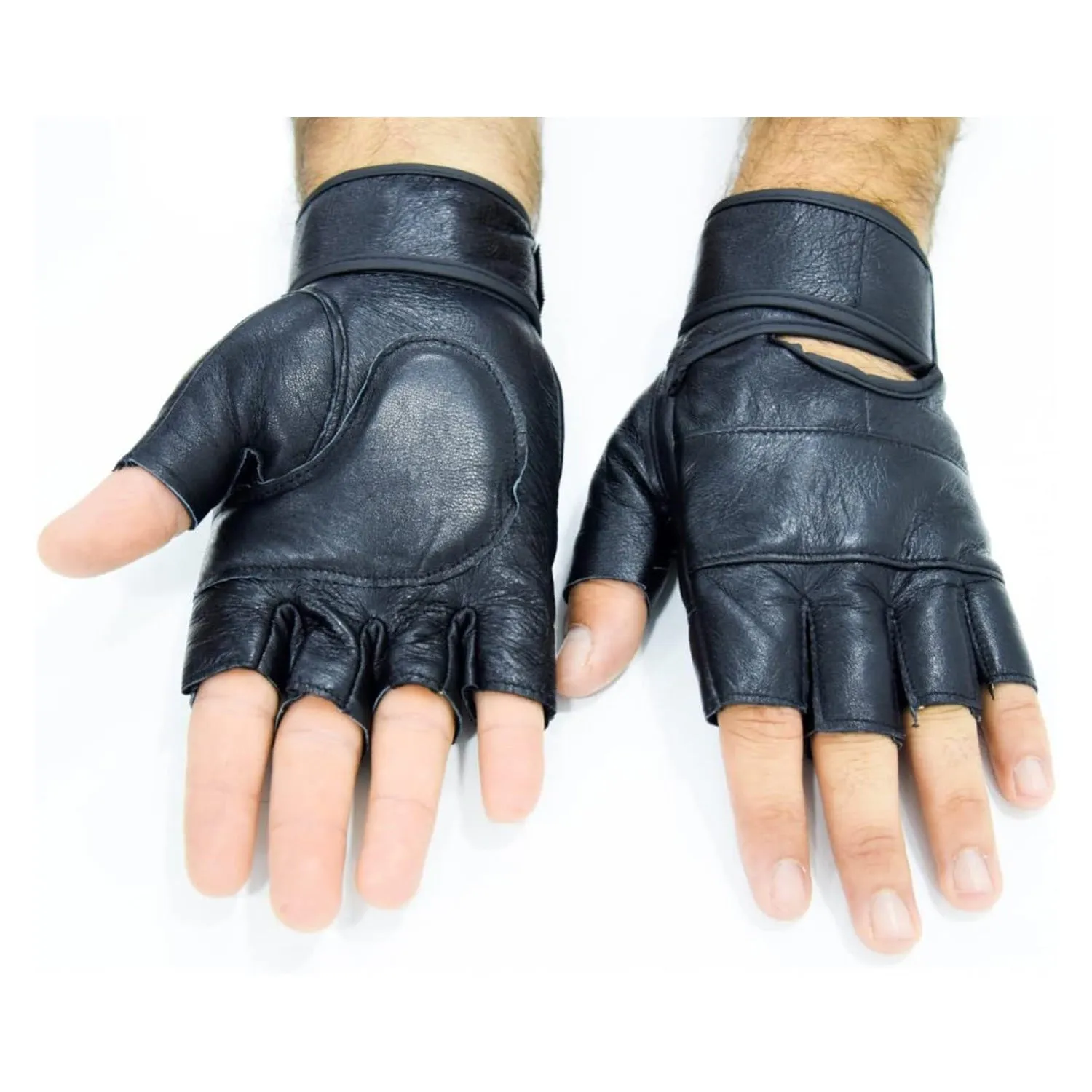 Unisex Half-Finger Leather Weightlifting Gloves (Pair) EM-9353 with Integrated Wrist Support, Strength Training, Powerlifting & Exercise