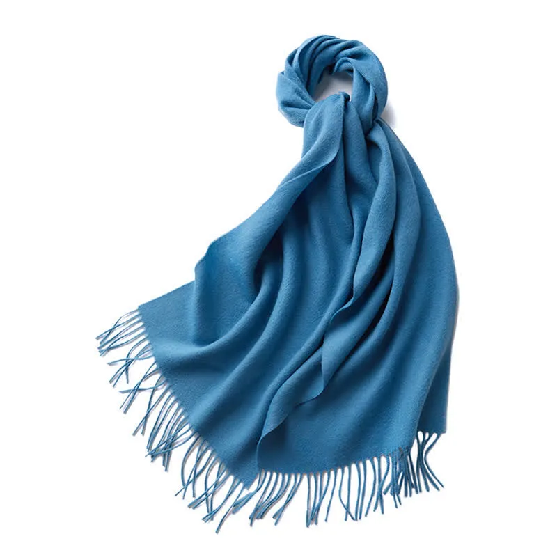 Unisex Simple Solid Color Pure Wool Fringed Scarf