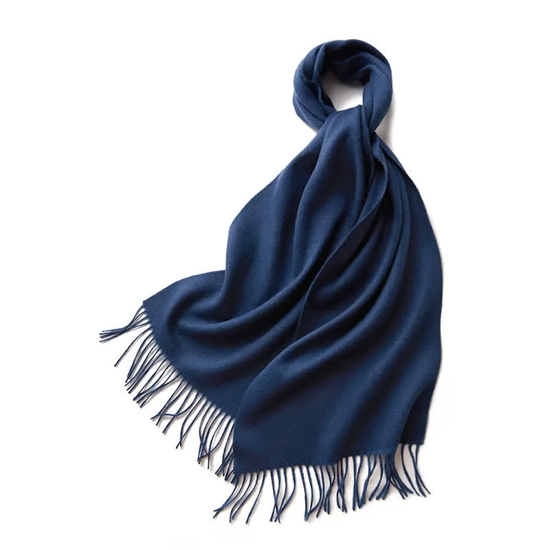 Unisex Simple Solid Color Pure Wool Fringed Scarf