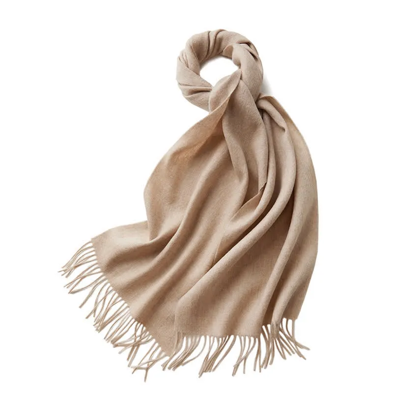 Unisex Simple Solid Color Pure Wool Fringed Scarf