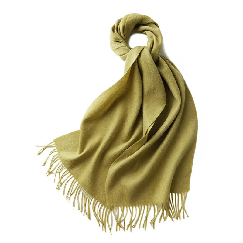 Unisex Simple Solid Color Pure Wool Fringed Scarf