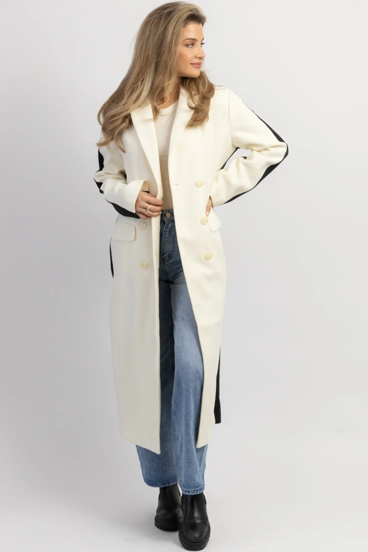 UPPER EAST BLACK COLOR BLOCK COAT