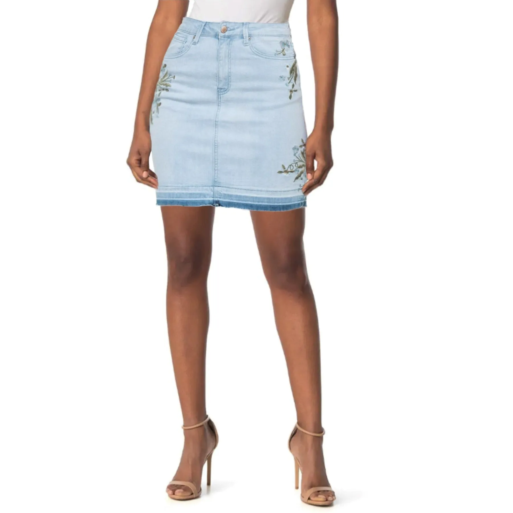 Velvet Heart Floral Embroidery Raw Hem Denim Mini Jean Skirt