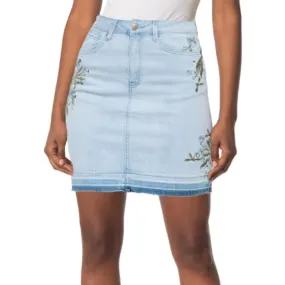 Velvet Heart Floral Embroidery Raw Hem Denim Mini Jean Skirt