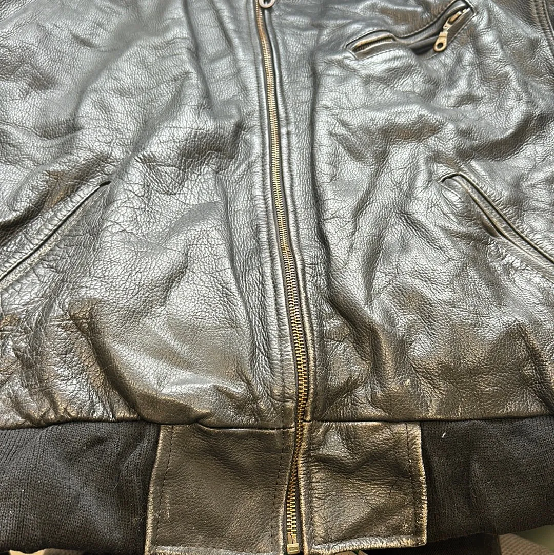 vintage black leather bomber