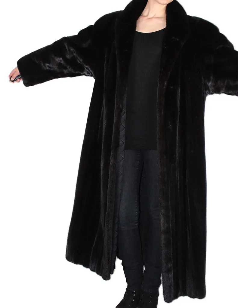 Vintage Long Dark Mink Fur Coat -XL | Stunning, Diagonally Worked Fur