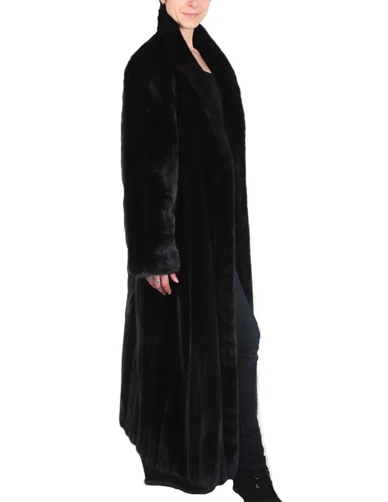 Vintage Long Dark Mink Fur Coat -XL | Stunning, Diagonally Worked Fur