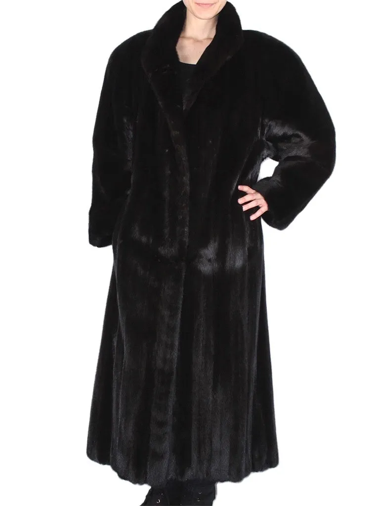 Vintage Long Dark Mink Fur Coat -XL | Stunning, Diagonally Worked Fur