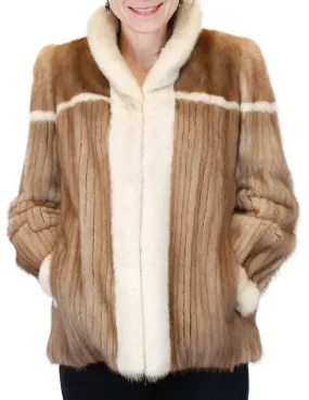 Vintage Robinson's Two-Tone Pastel & Beige Corduroy Mink Fur Jacket -M