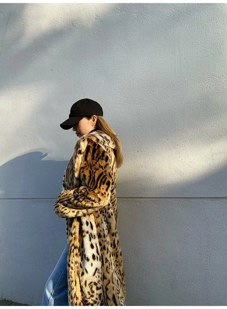 Winter Leopard Print Faux Fur Coat