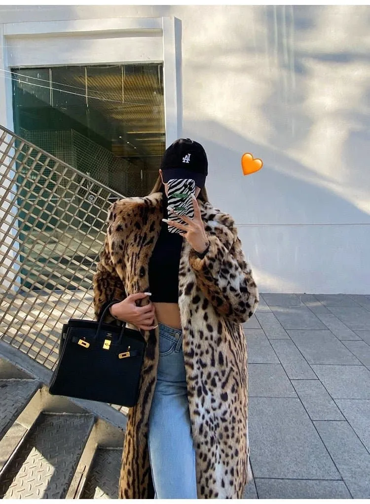 Winter Leopard Print Faux Fur Coat