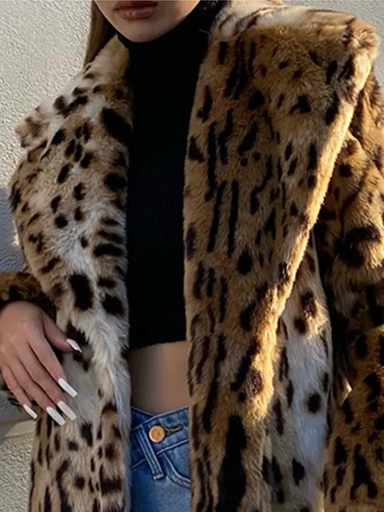 Winter Leopard Print Faux Fur Coat