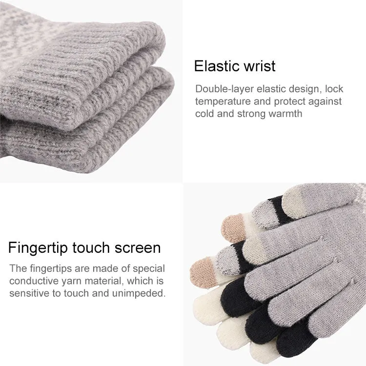 Winter Touch Screen Gloves Women Men Warm Stretch Knit Mittens Imitation Wool Thicken Full Finger Gloves(A-Navy Blue)