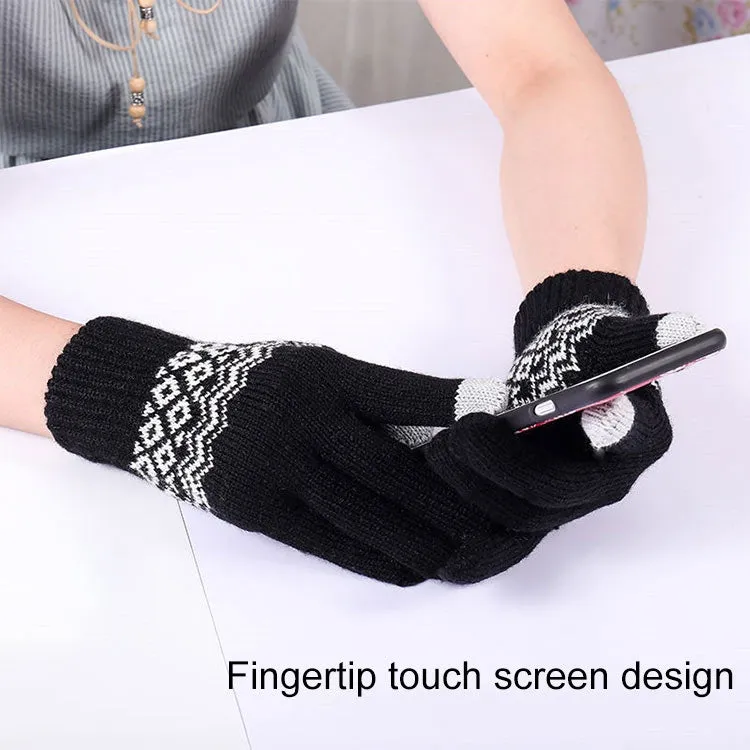 Winter Touch Screen Gloves Women Men Warm Stretch Knit Mittens Imitation Wool Thicken Full Finger Gloves(A-Navy Blue)