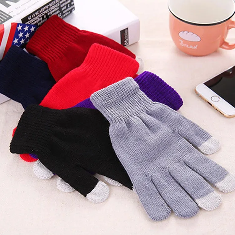 Winter Touch Screen Gloves Women Men Warm Stretch Knit Mittens Imitation Wool Thicken Full Finger Gloves(A-Navy Blue)