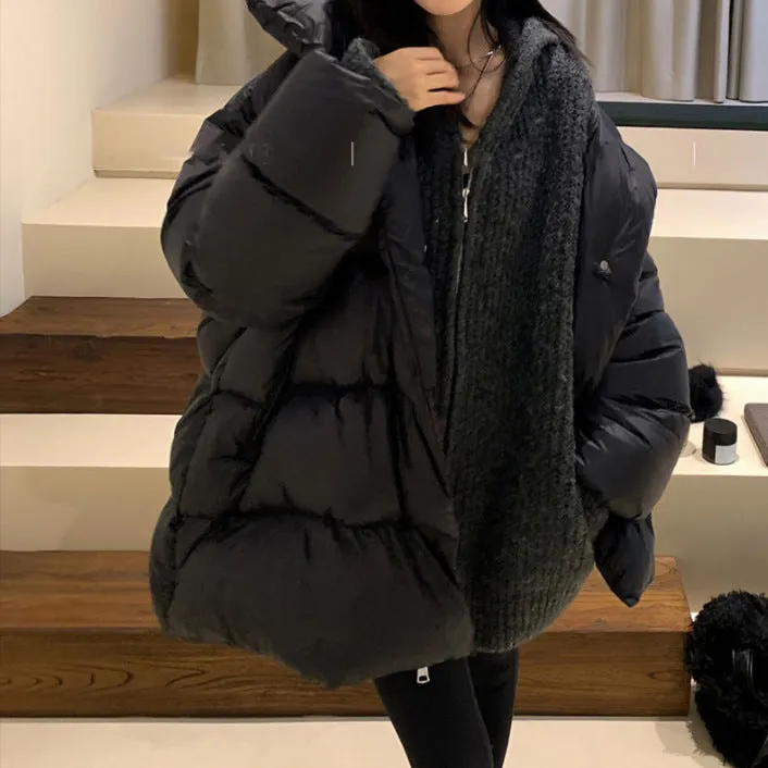 Wjczt cold weather outfits Black Mid-Length Cotton-Padded Coat for Women Autumn and Winter 2024 Fashionable Loose Thick Warm Stand Collar Bread Coat