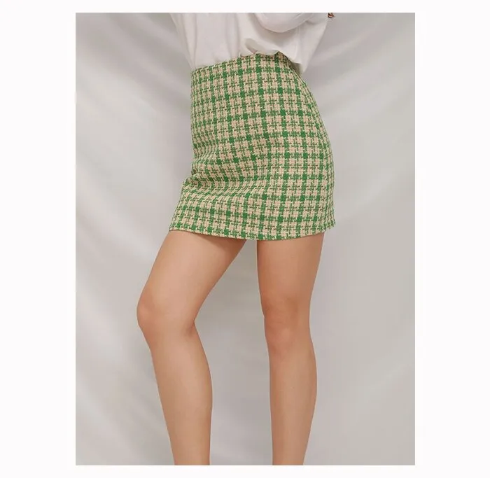 Wjczt Sweet Kawaii Plaid Women Mini Skirt Korean Fashion Zipper Girl Pencil Miniskirt Preppy Summer Y2k Trend Clothes