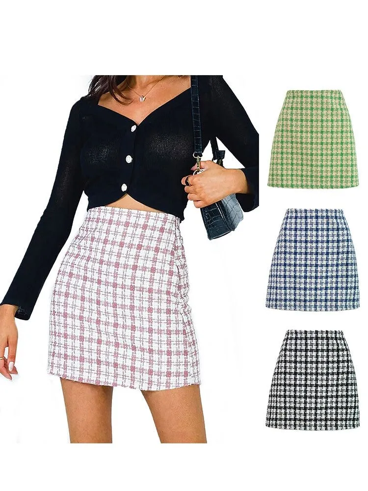 Wjczt Sweet Kawaii Plaid Women Mini Skirt Korean Fashion Zipper Girl Pencil Miniskirt Preppy Summer Y2k Trend Clothes