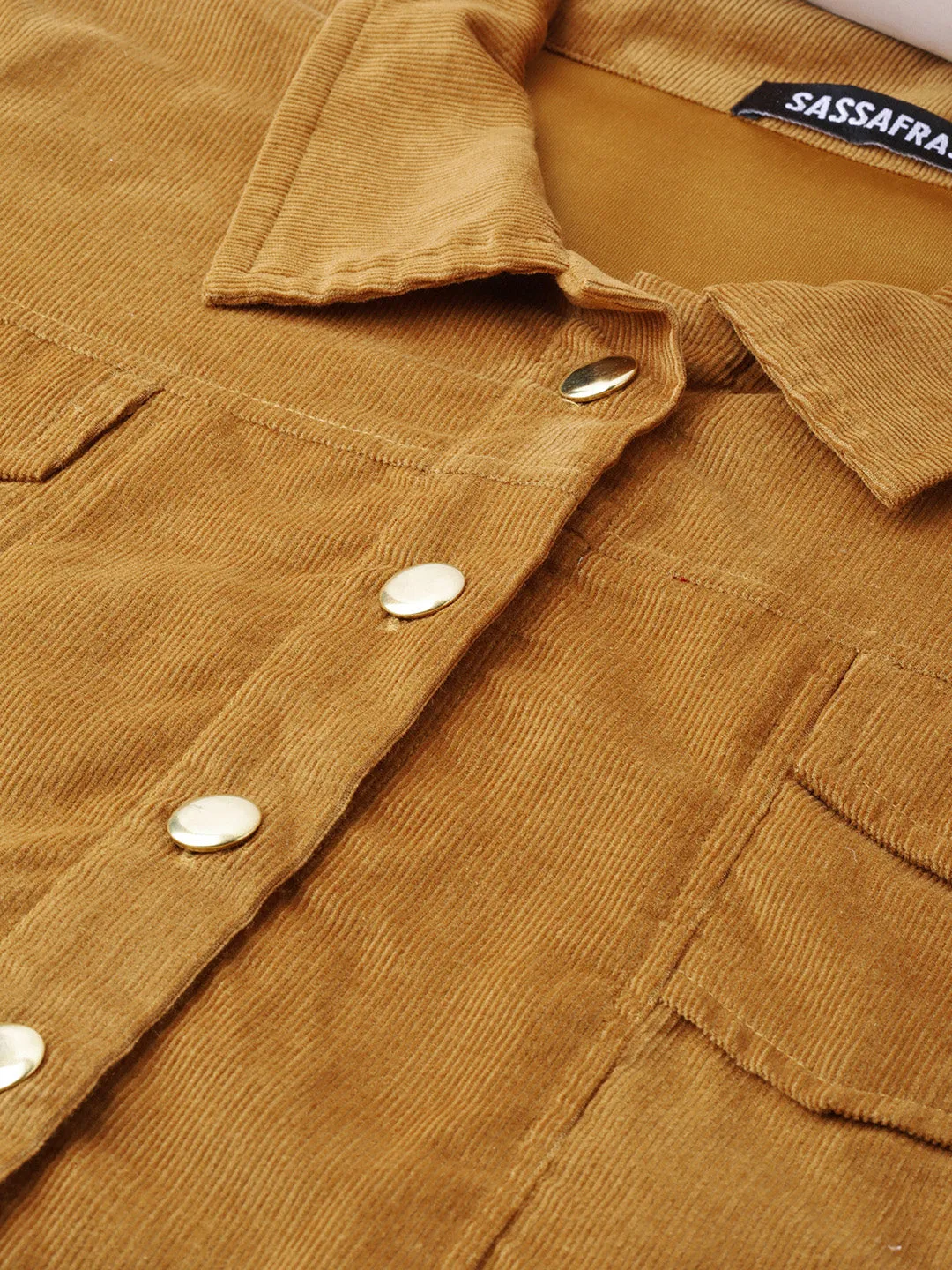 Women Brown Corduroy Bomber Jacket