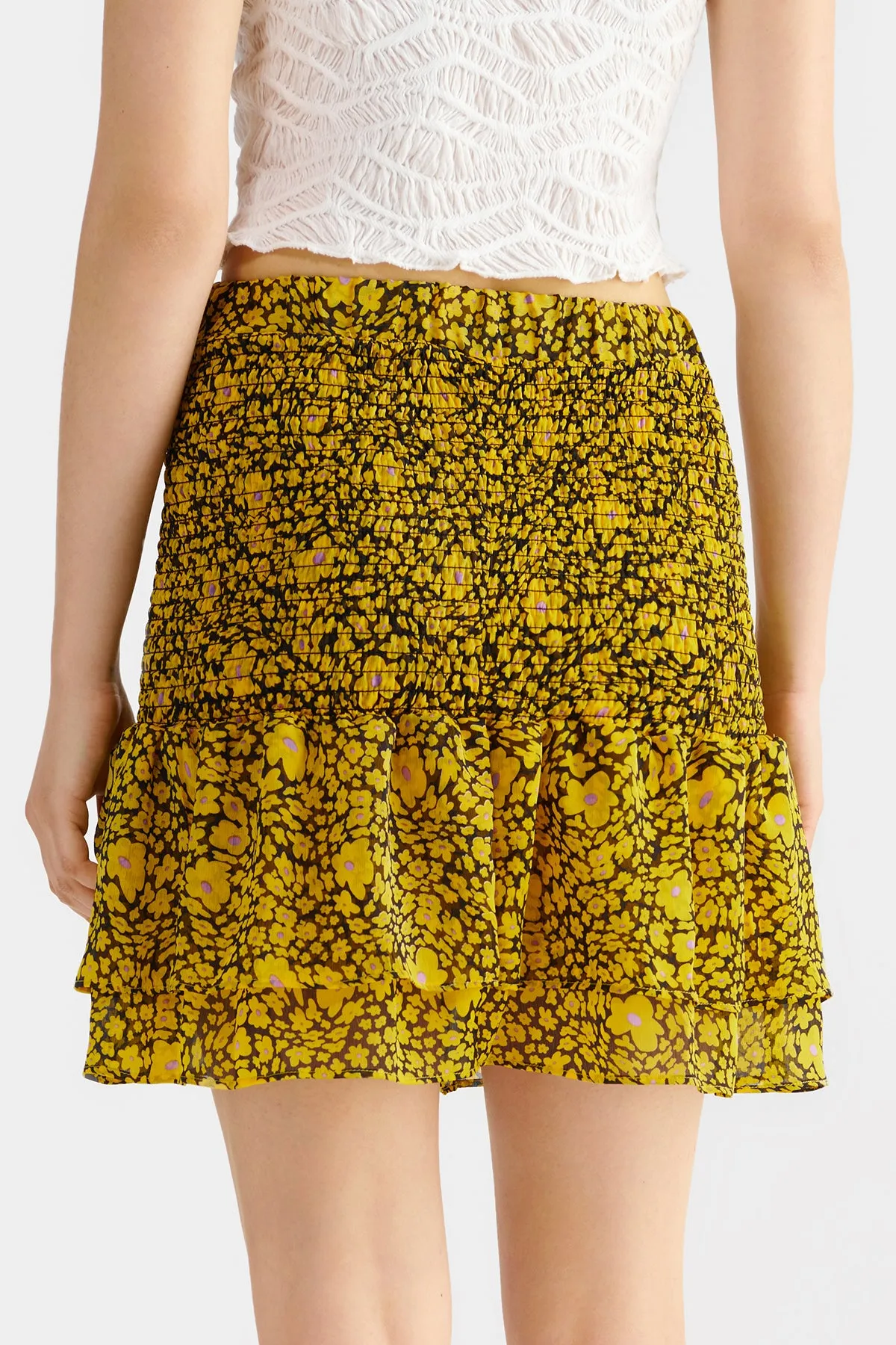 Women's Floral Print Shirred Ruffle Hem Short Skirt