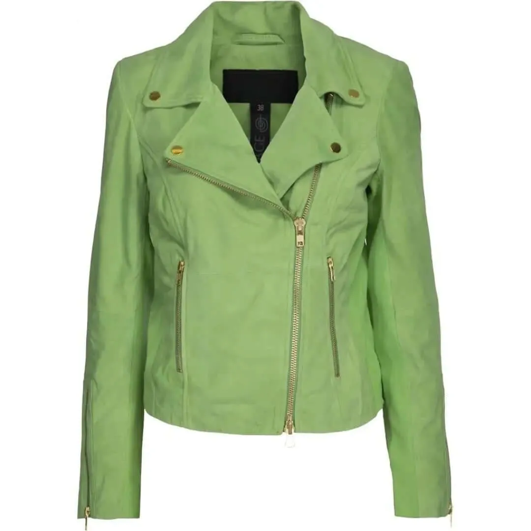 Women's Green Suede Biker Jacket | Stylish Outerwear