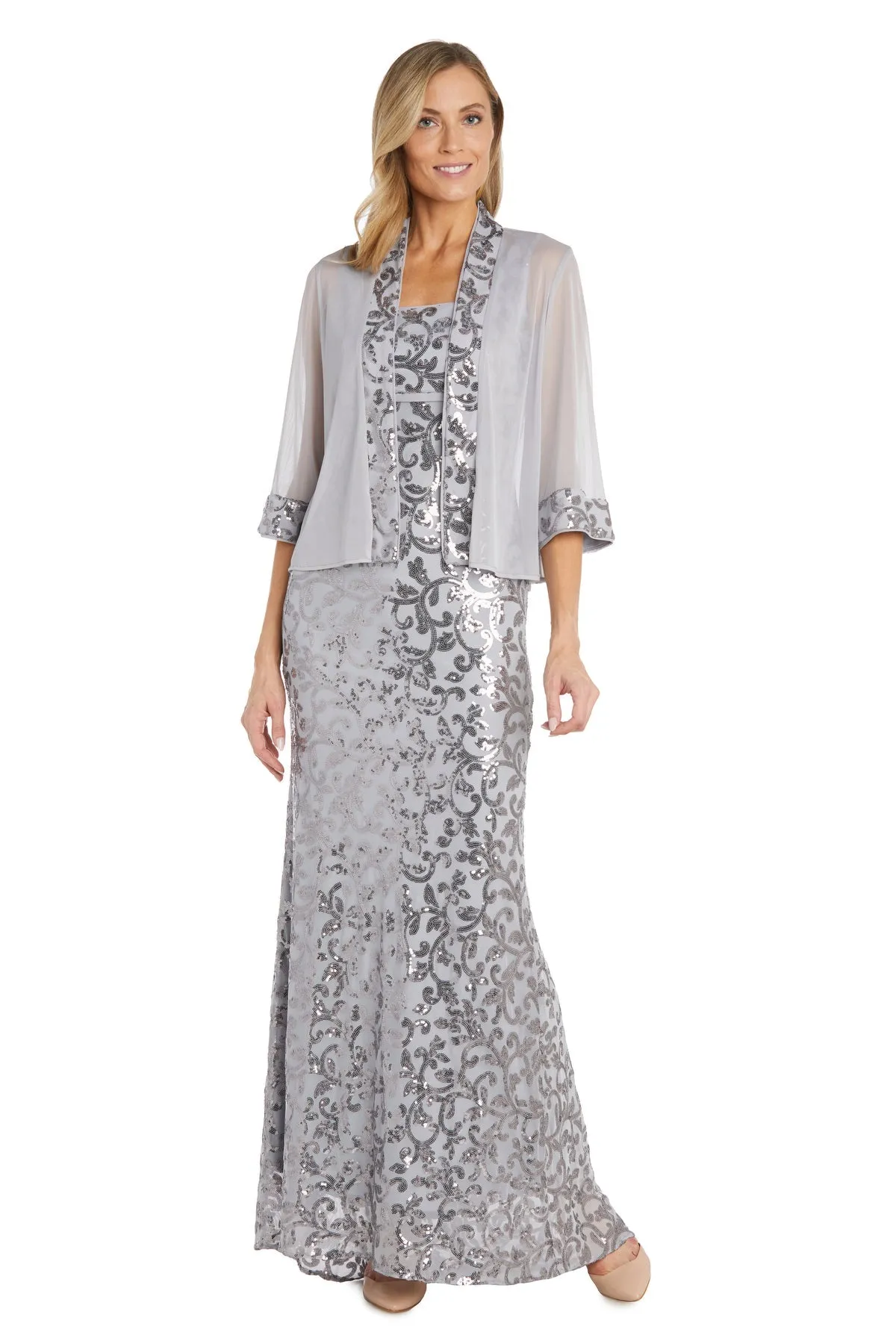 Women's Long Sequined Chiffon Floral Sequin Jacket Dress