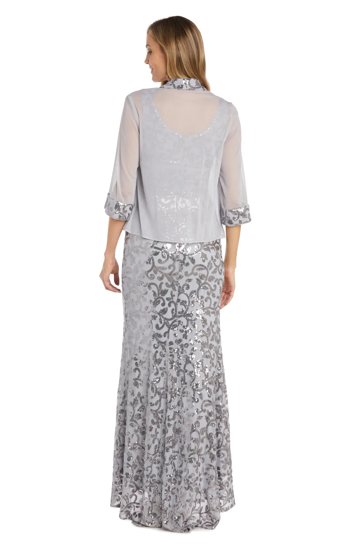 Women's Long Sequined Chiffon Floral Sequin Jacket Dress