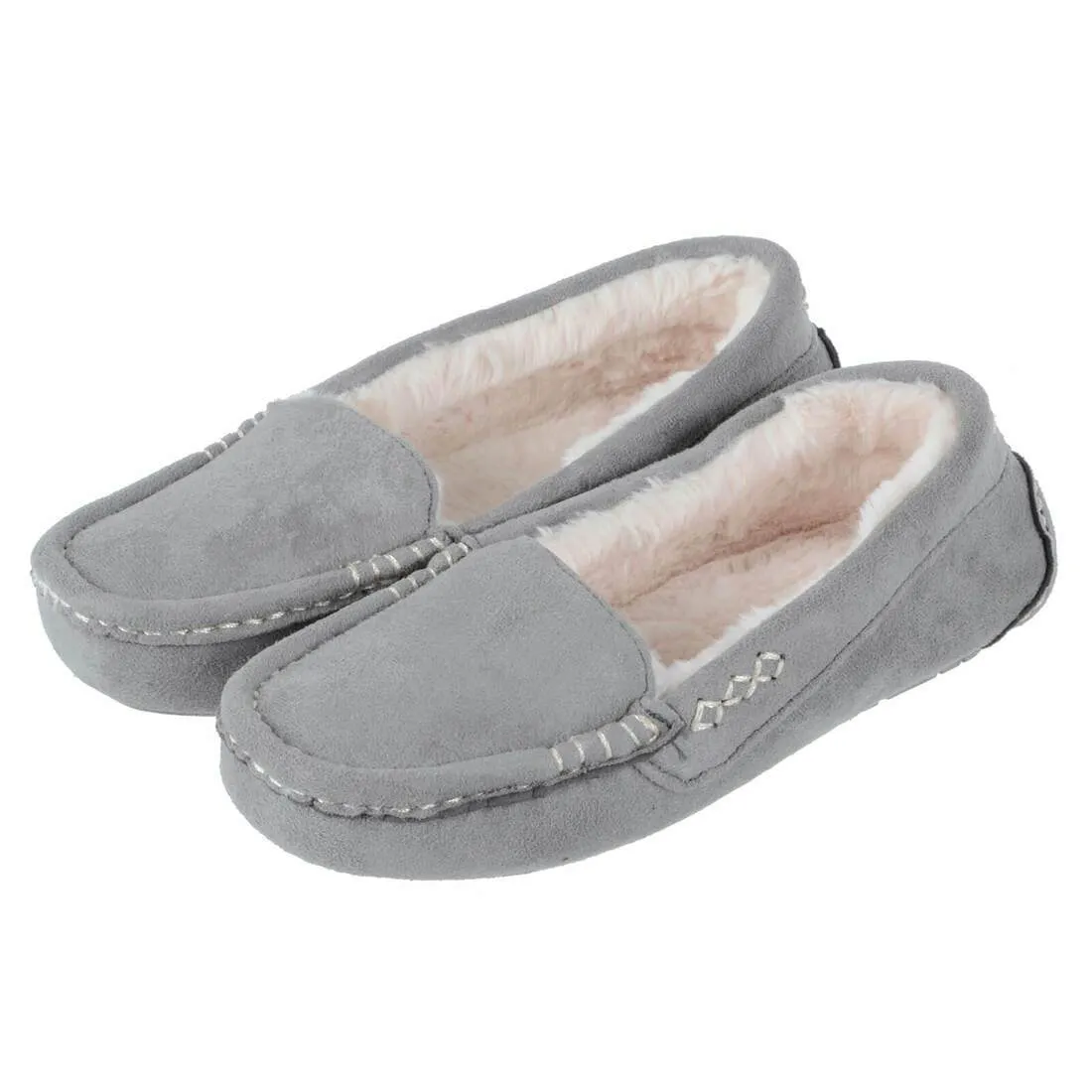 Womens Moccasin Slippers Luxury Microsuede Faux Fur Lining