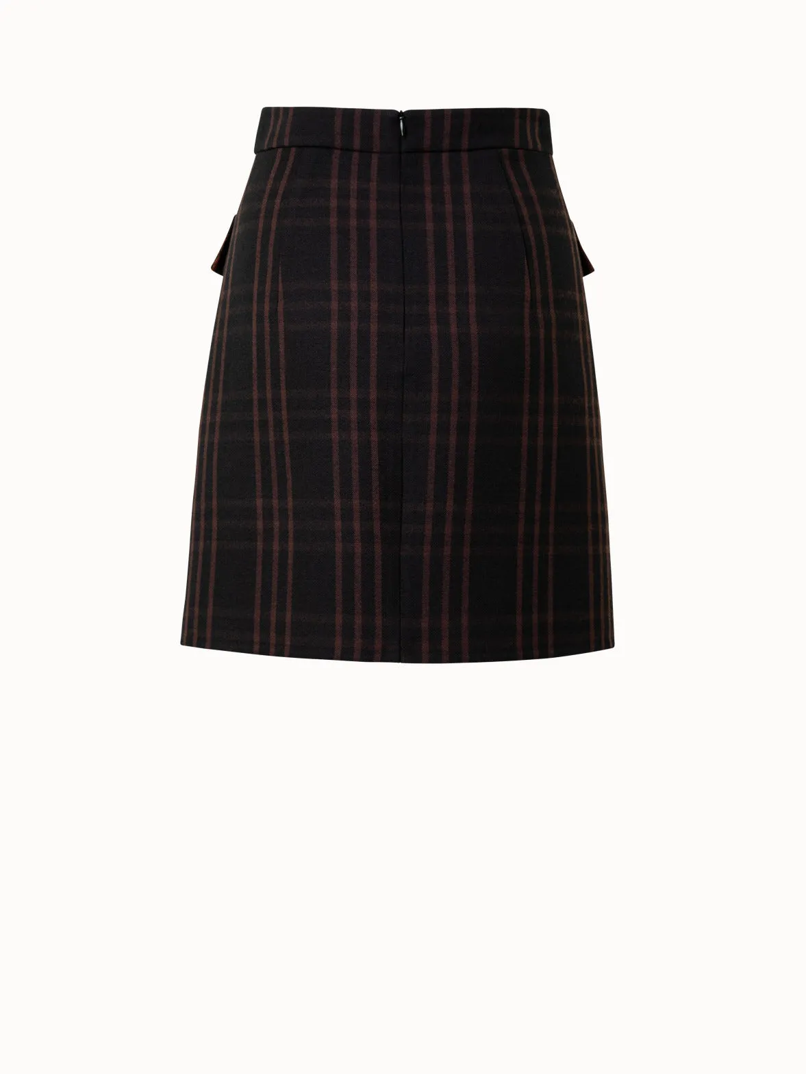 Wool Double-Weave Short Skirt with Window Pane Check