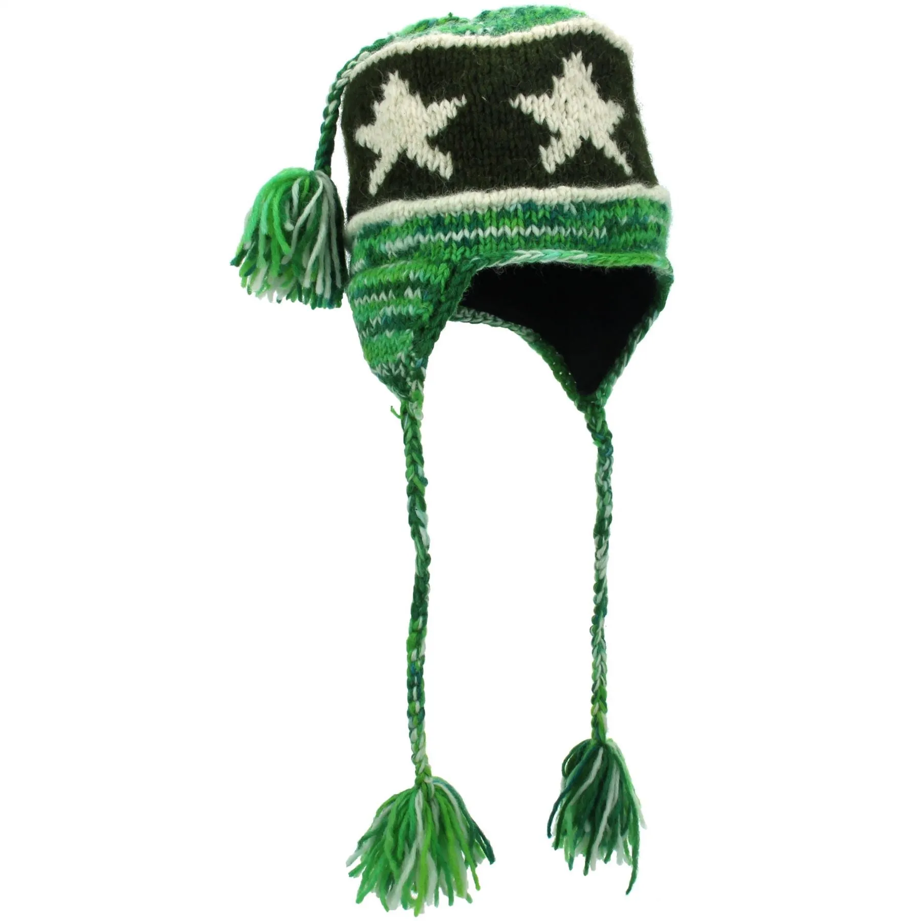 Wool Knit Earflap Tassel Hat - Star Green SD