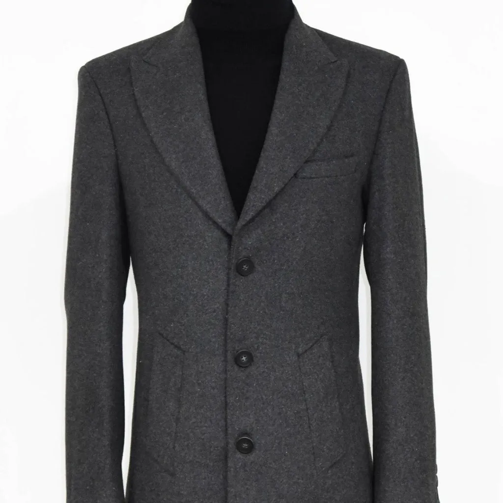 Wool Wide Lapel Dark Grey Peacoat